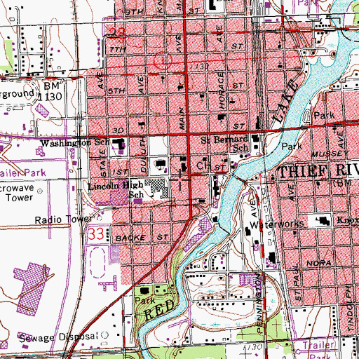 Topographic Map of Pennington County Jail, MN