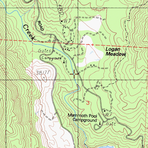 Topographic Map of Wagners Mammoth Pool Resort, CA