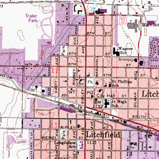 Topographic Map of Meeker County Jail, MN