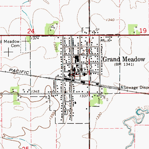 Topographic Map of Grand Meadow Police Department, MN