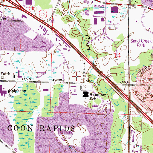 Topographic Map of Coon Rapids Police Department, MN