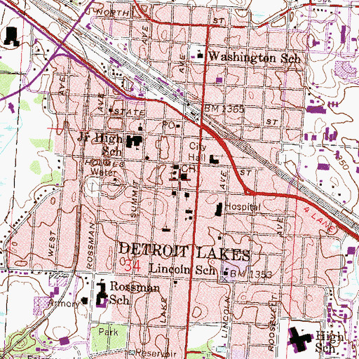 Topographic Map of Becker County Jail, MN