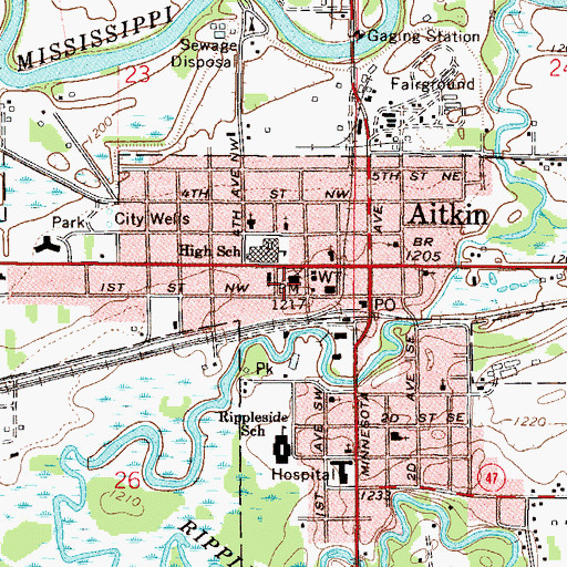 Topographic Map of Aitkin County Jail, MN
