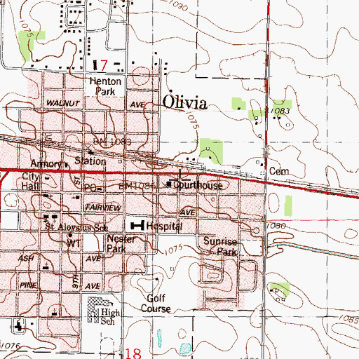 Topographic Map of Renville County Jail, MN