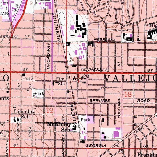 Topographic Map of A Station Vallejo Post Office, CA