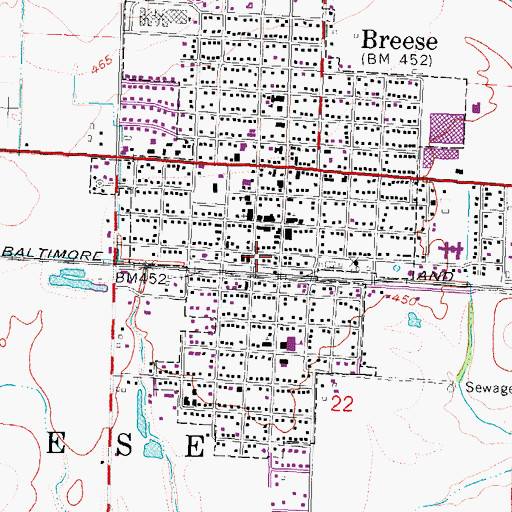 Topographic Map of Breese Police Department, IL