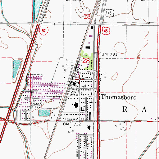 Topographic Map of Thomasboro Village Police Department, IL