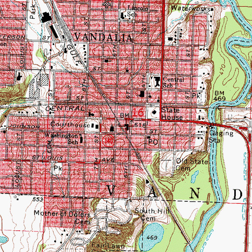 Topographic Map of Vandalia Police Department, IL