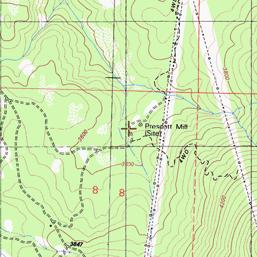 Topographic Map of Prescott Mill, CA