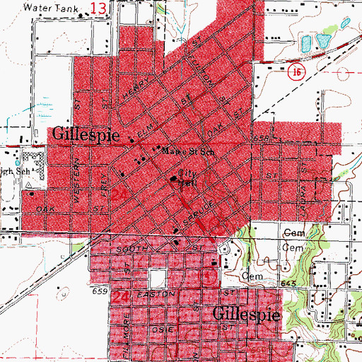Topographic Map of Gillespie Police Department, IL