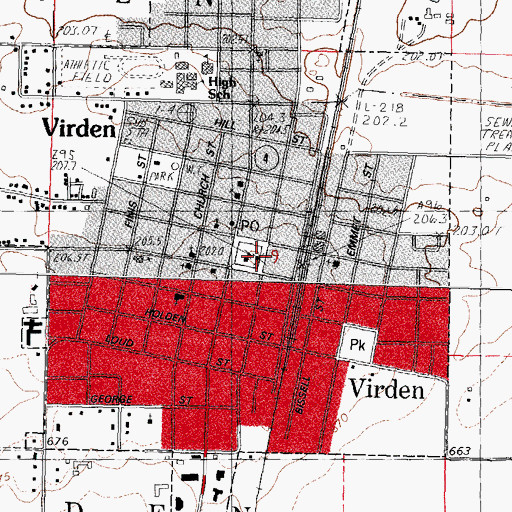 Topographic Map of Virden Police Department, IL