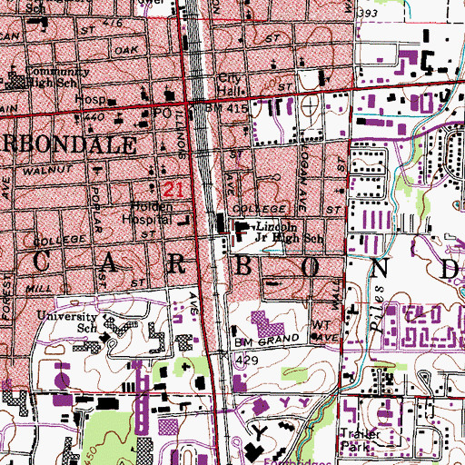 Topographic Map of Carbondale Police Department, IL