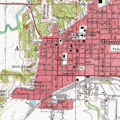 Topographic Map of Bond County Sheriff's Office, IL