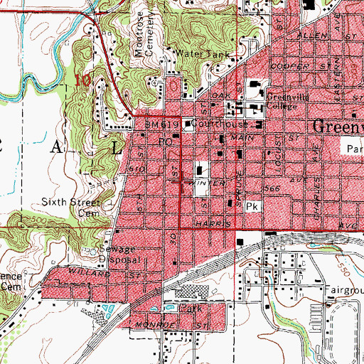 Topographic Map of Greenville Police Department, IL