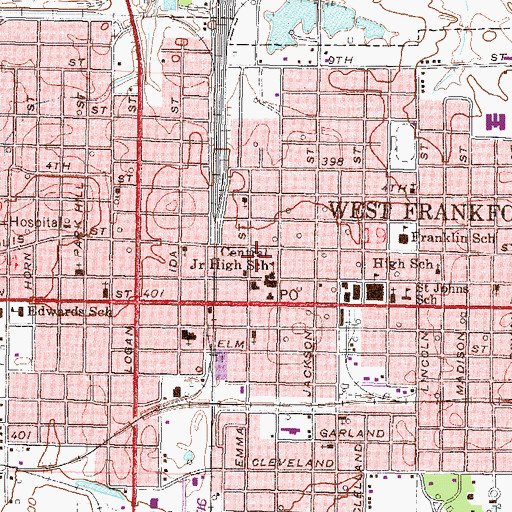 Topographic Map of West Frankfort Police Department, IL