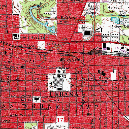 Topographic Map of Champaign County Sheriff's Office, IL
