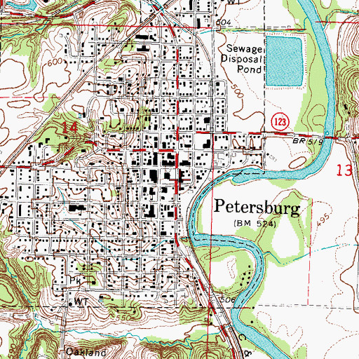 Topographic Map of Petersburg Police Department, IL