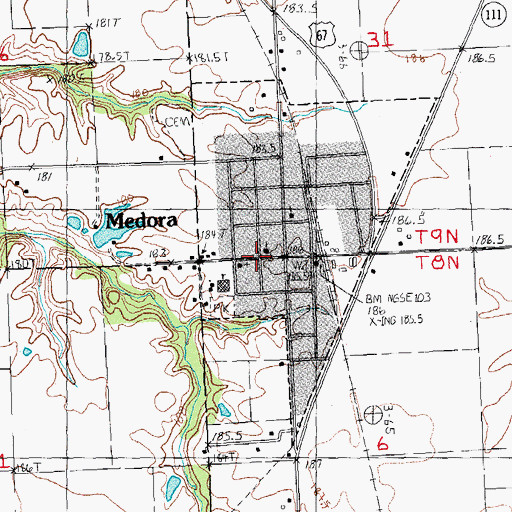 Topographic Map of Medora Police Department, IL