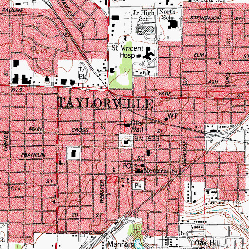 Topographic Map of Taylorville Police Department, IL