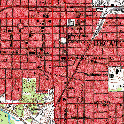 Topographic Map of Decatur Police Department, IL