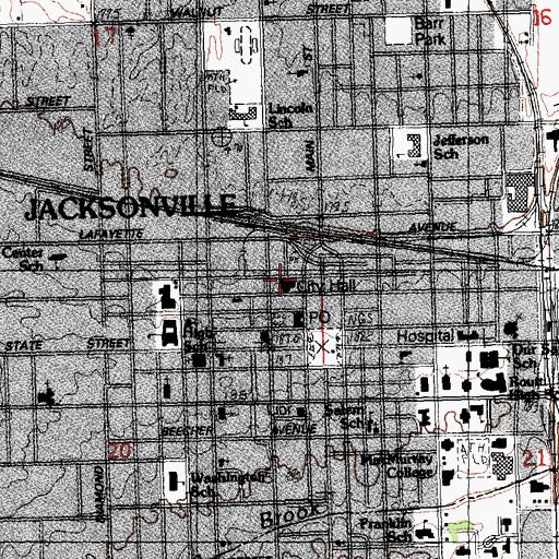 Topographic Map of Jacksonville Police Department, IL
