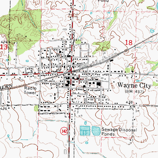 Topographic Map of Wayne City Police Department, IL