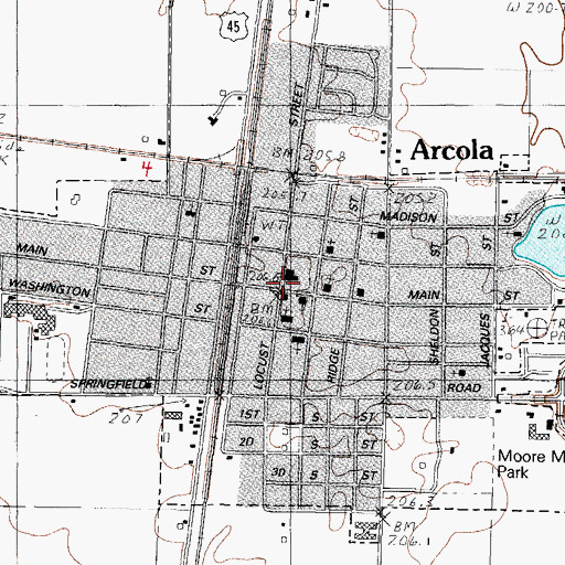 Topographic Map of Arcola Police Department, IL