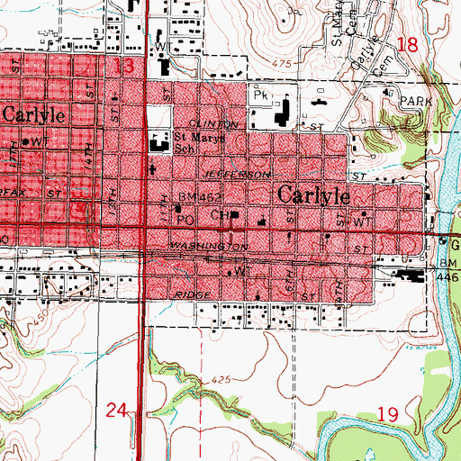 Topographic Map of Carlyle Police Department, IL