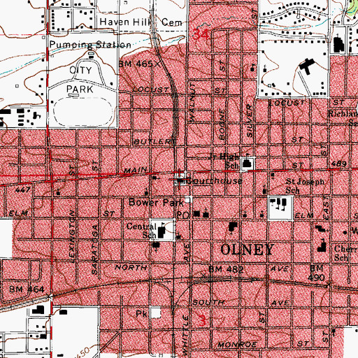 Topographic Map of Richland County Sheriff's Office, IL