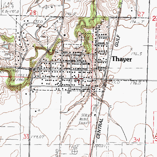 Topographic Map of Thayer Police Department, IL