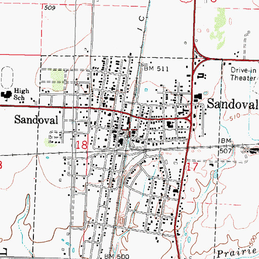 Topographic Map of Sandoval Police Department, IL