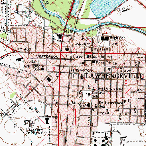 Topographic Map of Lawrence County Sheriff's Office, IL