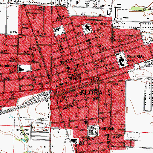 Topographic Map of Flora Police Department, IL