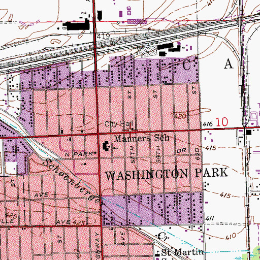 Topographic Map of Washington Park Police Department, IL