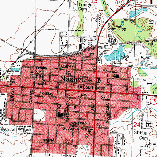 Topographic Map of Washington County Sheriff's Office, IL