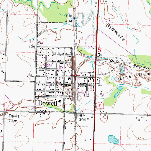 Topographic Map of Dowell Village Police Department, IL