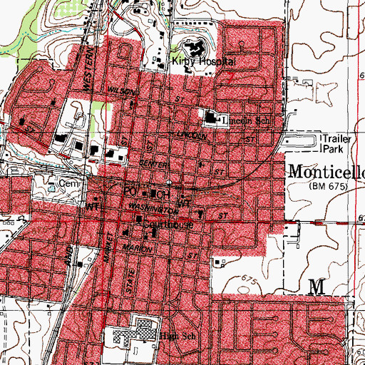 Topographic Map of Monticello Police Department, IL
