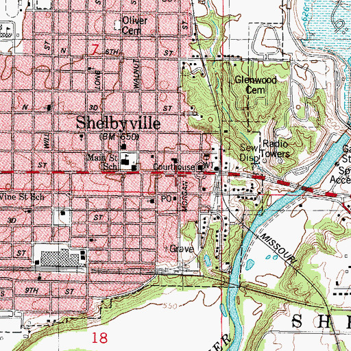 Topographic Map of Shelbyville Police Department, IL