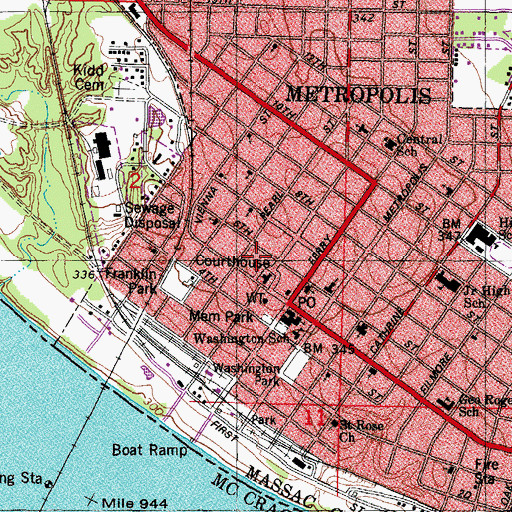 Topographic Map of Massac County Sheriff Office, IL