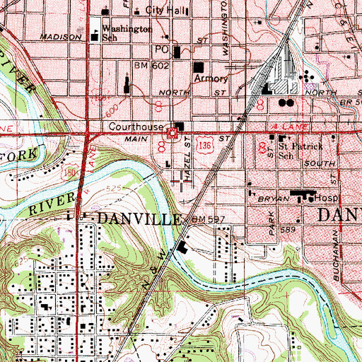 Topographic Map of Danville Police - Vermilion County Sheriff Depts, IL