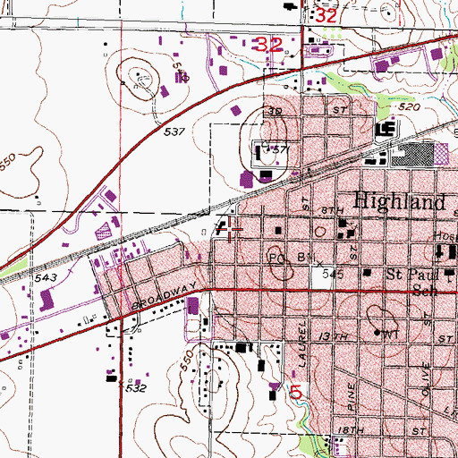 Topographic Map of Highland Police Department, IL