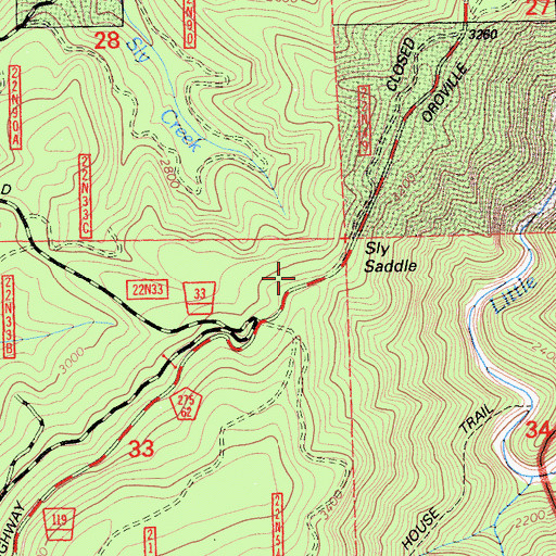 Topographic Map of Sly Saddle, CA