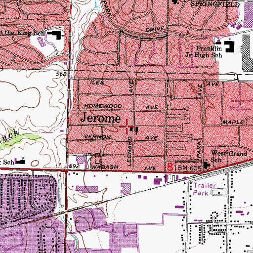 Topographic Map of Jerome Village Police Department, IL