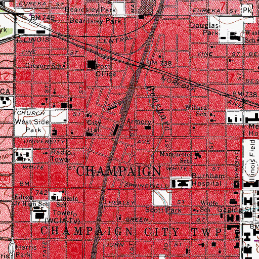 Topographic Map of Champaign Police Department, IL