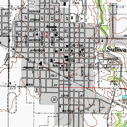 Topographic Map of Sullivan Police Department, IL