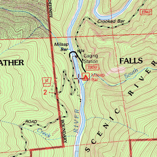 Topographic Map of Mishop Bar Campground, CA