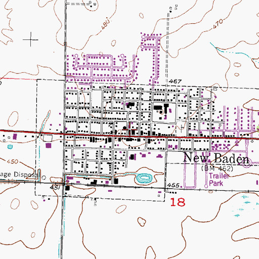 Topographic Map of New Baden Police Department, IL