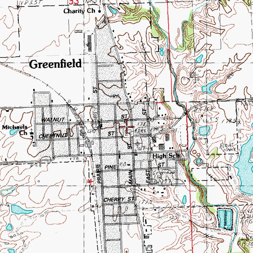 Topographic Map of Greenfield Police Department, IL