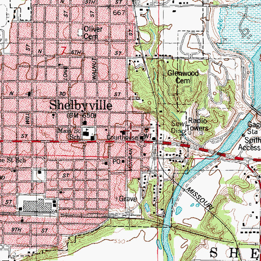 Topographic Map of Shelby County Sheriff's Office, IL