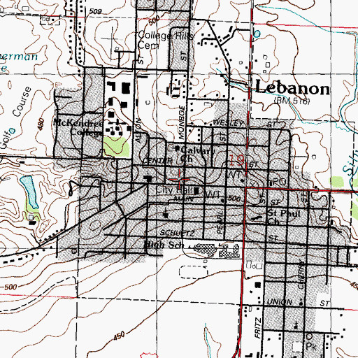Topographic Map of Lebanon Police Dept, IL